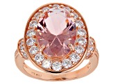 Pre-Owned Peach Morganite Simulant and White Cubic Zirconia 18k Rose Gold Over Sterling Silver Ring