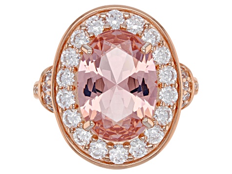 Pre-Owned Peach Morganite Simulant and White Cubic Zirconia 18k Rose Gold Over Sterling Silver Ring