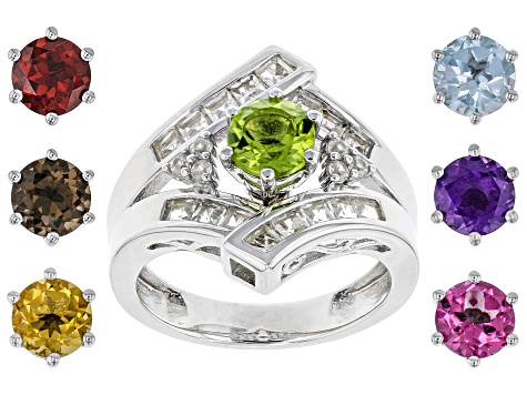 Pre-Owned Mixed Interchangeable Gems Rhodium Over Silver Ring Set 6.11ctw