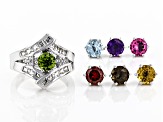 Pre-Owned Mixed Interchangeable Gems Rhodium Over Silver Ring Set 6.11ctw