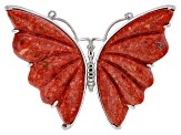 Pre-Owned Red Sponge Coral Rhodium Over Sterling Silver Butterfly Ring