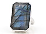 Pre-Owned Gray Labradorite Rhodium Over Sterling Silver Ring