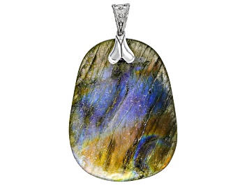 Picture of Pre-Owned Gray Labradorite Rhodium Over Sterling Silver Enhancer Pendant
