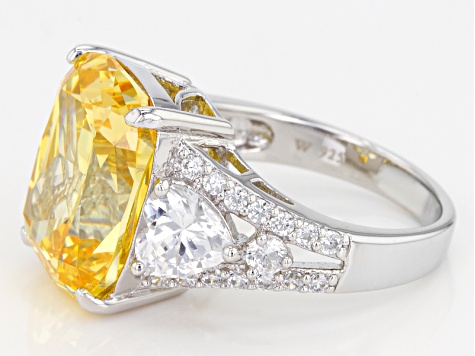 Pre-Owned Yellow & White Cubic Zirconia Rhodium Over Sterling Silver Ring 19.31ctw