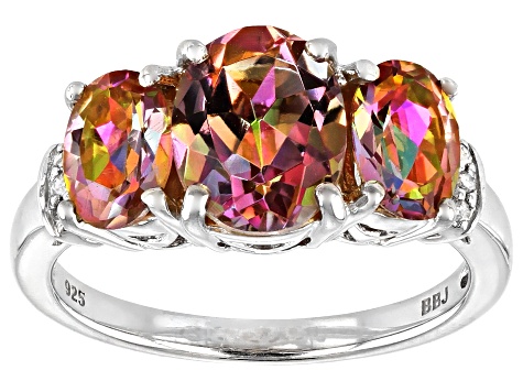 Pre-Owned Multicolor Northern Lights(TM) Quartz rhodium over silver ring 2.87ctw