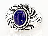 Pre-Owned Blue lapis rhodium over sterling silver solitaire ring