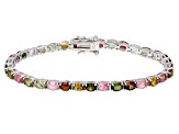 Pre-Owned Multi- Tourmaline Rhodium Over Sterling Silver Tennis Bracelet 7.25ctw