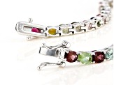 Pre-Owned Multi- Tourmaline Rhodium Over Sterling Silver Tennis Bracelet 7.25ctw