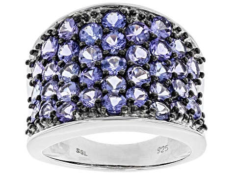 Pre-Owned Blue tanzanite rhodium over sterling silver cluster ring 3.26ctw