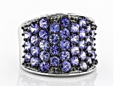 Pre-Owned Blue tanzanite rhodium over sterling silver cluster ring 3.26ctw