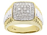 Pre-Owned White Diamond Rhodium & 14K Yellow Gold Over Sterling Silver Mens Ring 0.75ctw