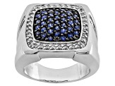 Pre-Owned Blue And White Cubic Zirconia Silver Mens Ring 1.75ctw (.69ctw DEW)