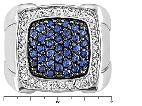 Pre-Owned Blue And White Cubic Zirconia Silver Mens Ring 1.75ctw (.69ctw DEW)