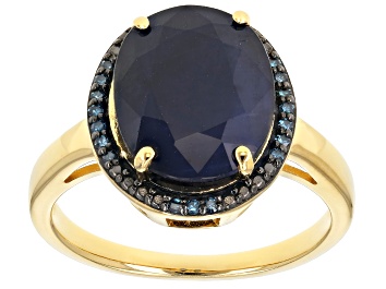 Picture of Pre-Owned Blue sapphire 18k yellow gold over silver ring 4.86ctw