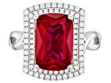 Pre-Owned Red And White Cubic Zirconia Rhodium Over Sterling Silver Ring 5.08ctw