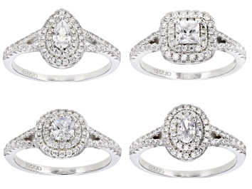 Picture of Pre-Owned White Cubic Zirconia Rhodium Over Sterling Silver Rings Set of 4 4.60ctw