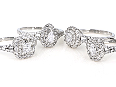 Pre-Owned White Cubic Zirconia Rhodium Over Sterling Silver Rings Set of 4 4.60ctw