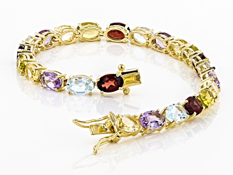 Pre-Owned Multi-gemstones 18k gold over sterling silver bracelet 17.86ctw