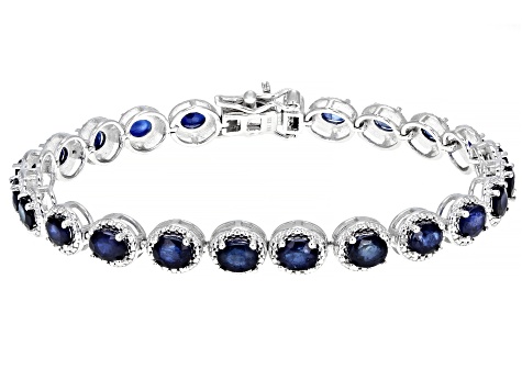 Pre-Owned Blue sapphire rhodium over sterling silver bracelet 8.43ctw
