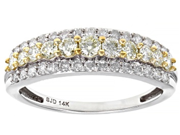 Picture of Pre-Owned Natural Yellow And White Diamond 14K White Gold Band Ring 0.75ctw