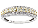 Pre-Owned Natural Yellow And White Diamond 14K White Gold Band Ring 0.75ctw