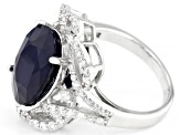 Pre-Owned Blue Sapphire Rhodium Over Sterling Silver Ring 6.57ctw