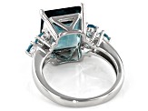 Pre-Owned Teal fluorite rhodium over sterling silver ring 6.80ctw