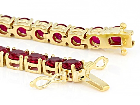 Pre-Owned Red lab created ruby 18k yellow gold over silver bracelet 17.46