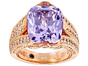 Pre-Owned Purple And White Cubic Zirconia 18k Rose Gold Over Silver Ring 10.76ctw
