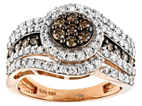 Pre-Owned Champagne & White Diamond 10K Rose Gold Cluster Ring 1.20ctw