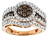 Pre-Owned Champagne & White Diamond 10K Rose Gold Cluster Ring 1.20ctw