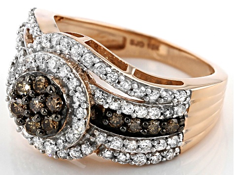 Pre-Owned Champagne & White Diamond 10K Rose Gold Cluster Ring 1.20ctw