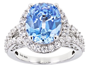 Pre-Owned Fancy Blue And White Cubic Zirconia Rhodium Over Sterling Silver Ring 11.56ctw