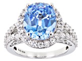 Pre-Owned Fancy Blue And White Cubic Zirconia Rhodium Over Sterling Silver Ring 11.56ctw