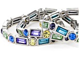 Pre-Owned Multicolor Crystal Silver Tone Stretch Bracelet Set Of 6