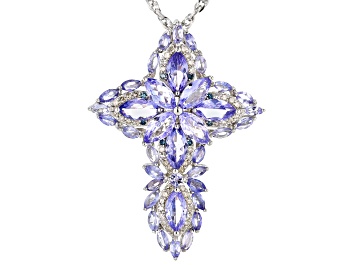 Picture of Pre-Owned Blue Tanzanite Rhodium Over Silver Pendant With Chain 6.71ctw