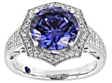 Pre-Owned Blue And White Cubic Zirconia Platineve Ring 6.44ctw