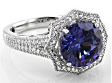 Pre-Owned Blue And White Cubic Zirconia Platineve Ring 6.44ctw