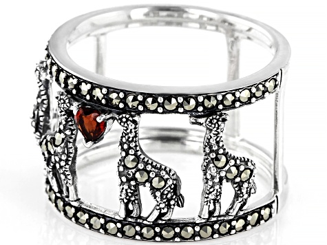 Pre-Owned Red garnet sterling silver giraffe ring 0.70ctw