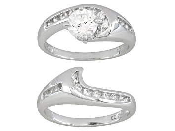 Picture of Pre-Owned Cubic Zirconia Dillenium Cut Rhodium Over Sterling Silver Ring With Band 2.27ctw