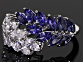 Pre-Owned Blue And White Cubic Zirconia Rhodium Over Silver Ring 4.16ctw