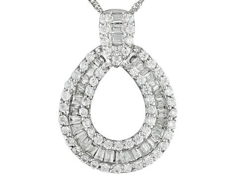 Pre-Owned White Cubic Zirconia Rhodium Over Sterling Silver Pendant With Chain 1.61ctw