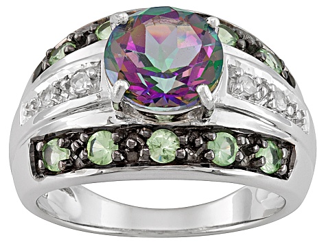 Pre-Owned Multi-Color Mystic Topaz Rhodium Over Sterling Silver Ring 2.78ctw