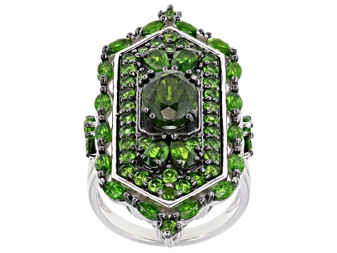 Pre-Owned Green Chrome Diopside Rhodium Over Silver Ring 5.36ctw