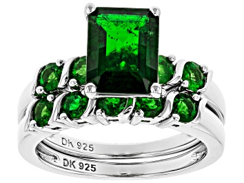 Picture of Pre-Owned Green Chrome Diopside Rhodium Over Silver Ring With Band 2.86ctw