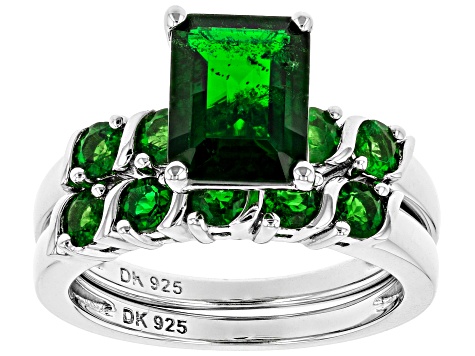 Pre-Owned Green Chrome Diopside Rhodium Over Silver Ring With Band 2.86ctw