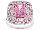 Pre-Owned Pink and White Cubic Zirconia Rhodium Over Sterling Silver Ring 11.91ctw