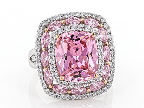Pre-Owned Pink and White Cubic Zirconia Rhodium Over Sterling Silver Ring 11.91ctw