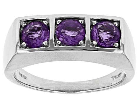 Pre-Owned Blue Color Change Fluorite Rhodium Over Sterling Silver 3-Stone Mens Ring 1.50ctw
