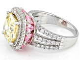 Pre-Owned White, Yellow, and Pink Cubic Zirconia Rhodium Over Sterling Silver Ring 12.85ctw